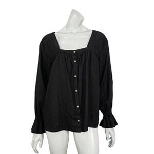 SELVA NEGRA Square Neck Blouse Ruffle cuff Black Size 2
